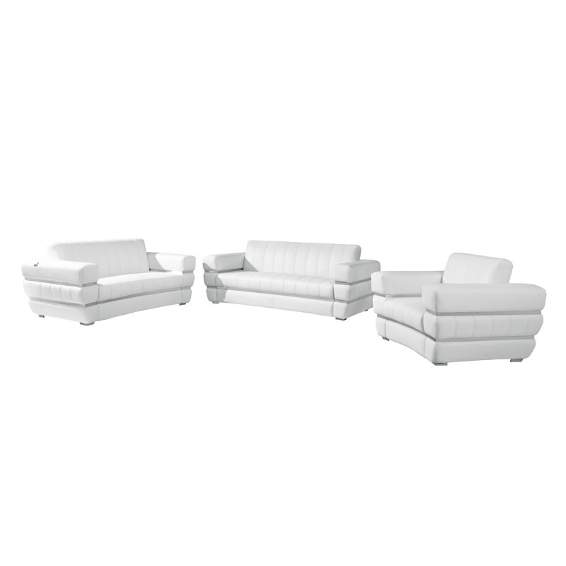 Orren Ellis 3 Piece Leather Living Room Set & Reviews Wayfair